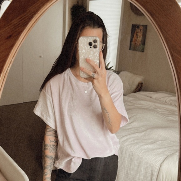 Anthropologie Saturday Sunday Oversized Pink Velvet Tee - Picture 2 of 3